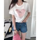 Heart Two-way Brush Sequin T-shirt