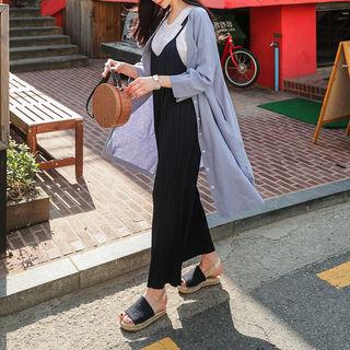 V-neck Linen Blend Boxy Shirtdress