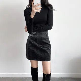 Croc-grain Mini Skirt
