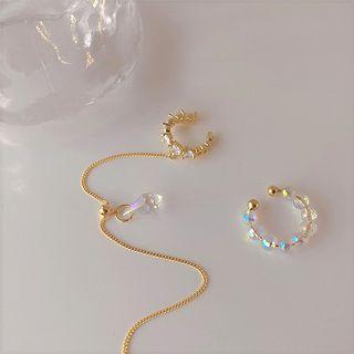 Rhinestone Chained Alloy Cuff Earring 1 Pair - Asymmetric - Gold - One Size