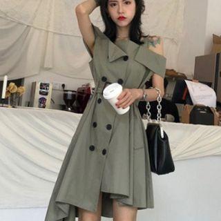 Cold-shoulder Double-breasted Asymmetrical A-line Dress