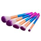 Set Of 5: Makeup Brushes 5 Pcs - White & Purple Hair - Gradient - Pink & Blue - One Size