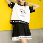 Set: Panda Print Short-sleeve T-shirt + A-line Skirt