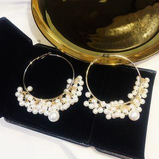 Faux Pearl Hoop Statement Earring 1 Pair - As Shown In Figure - One Size