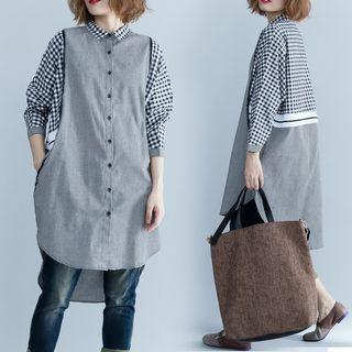 Paneled Gingham Blouse Black - One Size