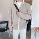 Zip-up Contrast Trim Cardigan