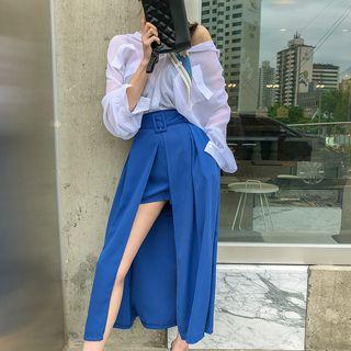 Inset Shorts Belted Long Wrap Skirt