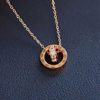 Rhinestone Roman Numeral Necklace Roman Numeral - Rose Gold - One Size