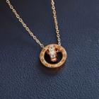 Rhinestone Roman Numeral Necklace Roman Numeral - Rose Gold - One Size