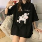 Short-sleeve Beaded Cow Print T-shirt
