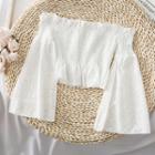 Boatneck Bell-sleeved Crop Blouse White - One Size