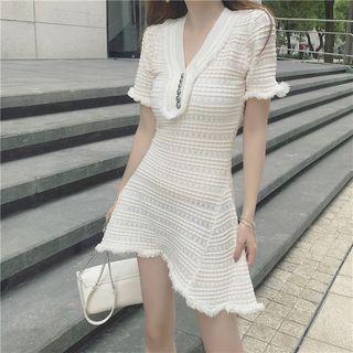 Fray Hem Short Sleeve Knit Dress
