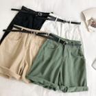 Plain High-waist Cargo Shorts With Belt
