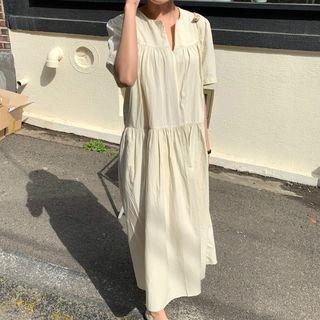 Short-sleeve Plain Dress Almond - One Size