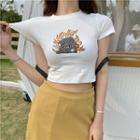 Short-sleeve Dog Print Crop Top / Mini A-line Skirt