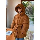 Hooded Belted Thick Puffer Jacket