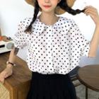 Puff-sleeve Polka Dot Shirt White - One Size