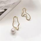 925 Sterling Silver Asymmetric Faux Pearl Stud Earring 1 Pair - Earrings - One Size
