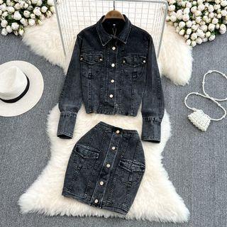 Set: Denim Jacket + High Waist Pencil Skirt