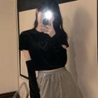 Set: Short-sleeve Rhinestone Heart Crop Top + Arm Sleeves