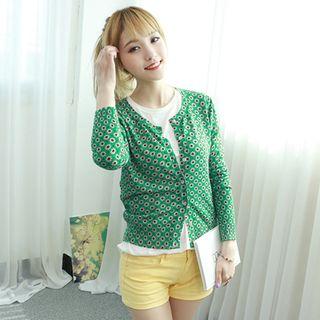 Floral Patterned Round-neck Cardigan