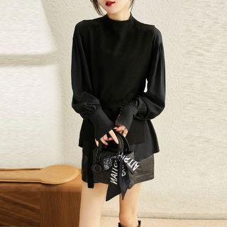 Set: Puff-sleeve Blouse + Belted Sweater Vest