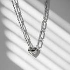 Lettering Heart Pendant Chain Necklace Silver - One Size