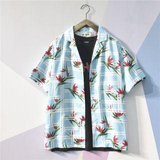 Floral Print Plaid Short-sleeve Shirt