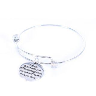 Lettering Stainless Steel Bangle Lettering - Silver - One Size