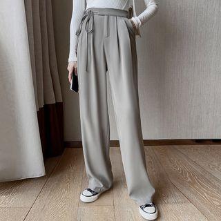 High-waist Plain Draped Straight Leg Pants