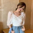 Elbow-sleeve Wrap Cropped Blouse