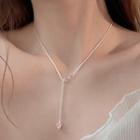 Rhinestone Heart Necklace 925 Silver - Pink - One Size