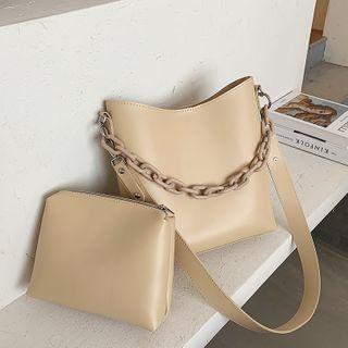 Set: Chain Wide Strap Crossbody Bag + Zip Pouch