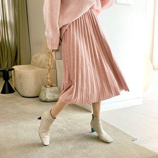 Faux-suede Midi Accordion-pleat Skirt