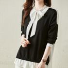 Ribbon-neckline Mock Two-piece Blouse