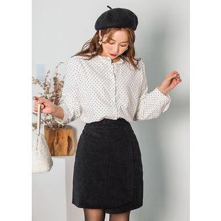 Tall Size Frill-collar Dotted Blouse