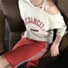 Set: Elbow-sleeve Lettering T-shirt + Ripped Skirt