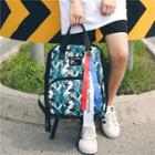 Strap Charm Plant Printed Oxford Backpack
