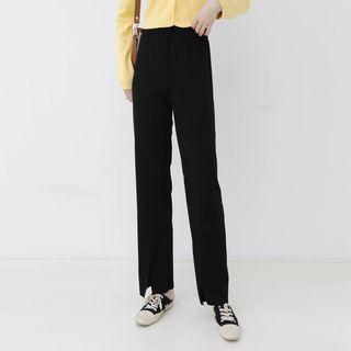 High-waist Plain Straight-cut Split Pants