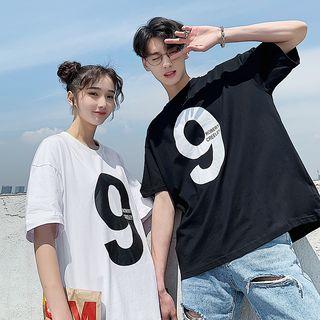 Couple Matching Elbow-sleeve Numbering T-shirt