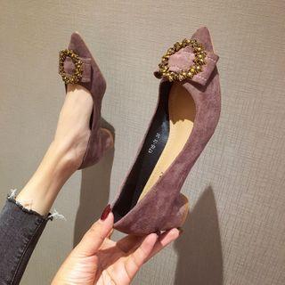 Rhinestone Pointed Block Heel Pumps