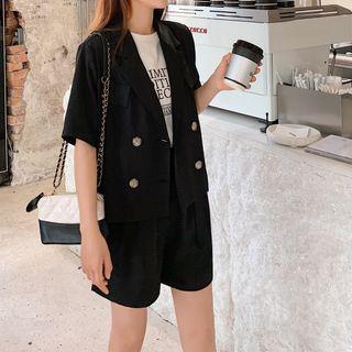 Set: Double-breasted Short-sleeve Blazer + Shorts