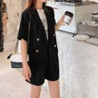 Set: Double-breasted Short-sleeve Blazer + Shorts