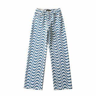 High-waist Wave Pattern Wide-leg Pants