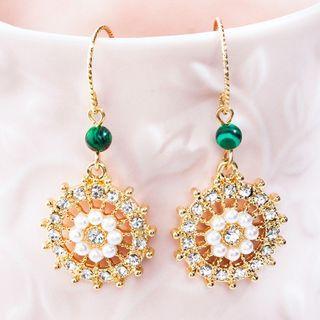 Rhinestone Faux Pearl Rudder Wheel Dangle Earring 1 Pair - E0184 - Gold - One Size