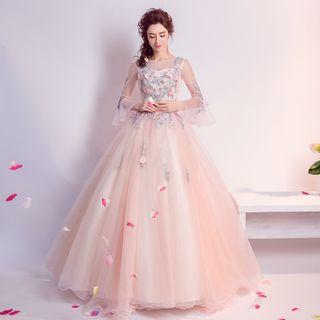 Flower Applique Bell-sleeve Ball Gown