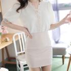 Lace-trim Puff-sleeve Cardigan