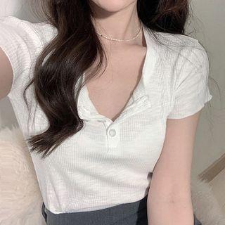 Short-sleeve Henley Top White - One Size