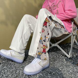 Cartoon Print Panel Straight Leg Pants