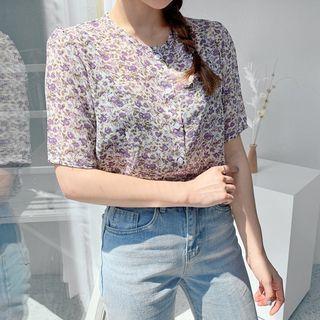 Floral Chiffon Button-down Blouse